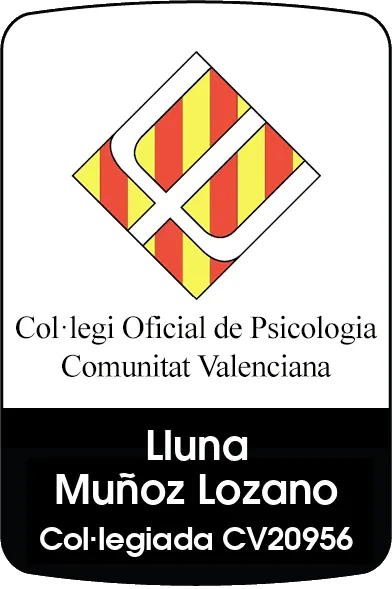 Acreditación del Col·legi Oficial de Psicologia de la Comunitat Valenciana de Lluna Muñoz Lozano, colegiada CV20956