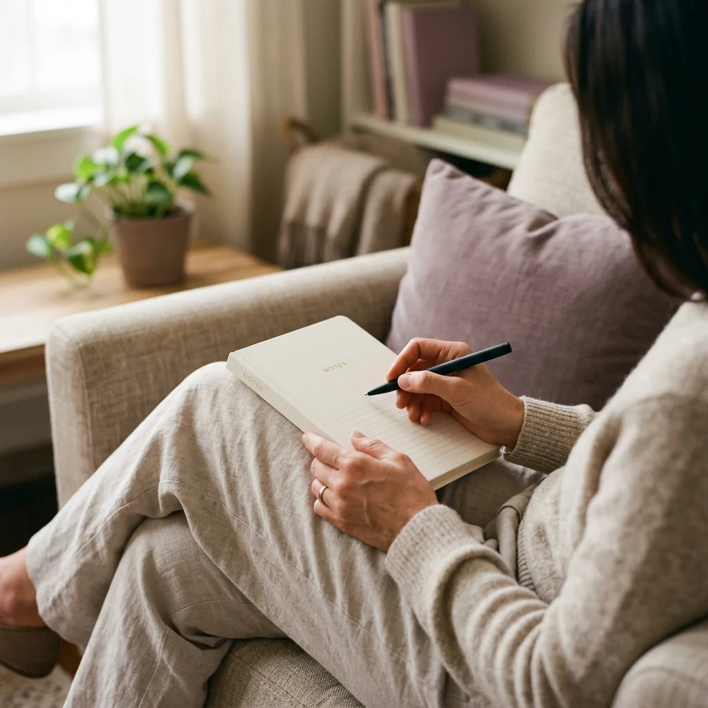 Mujer escribiendo durante un momento de reflexión personal